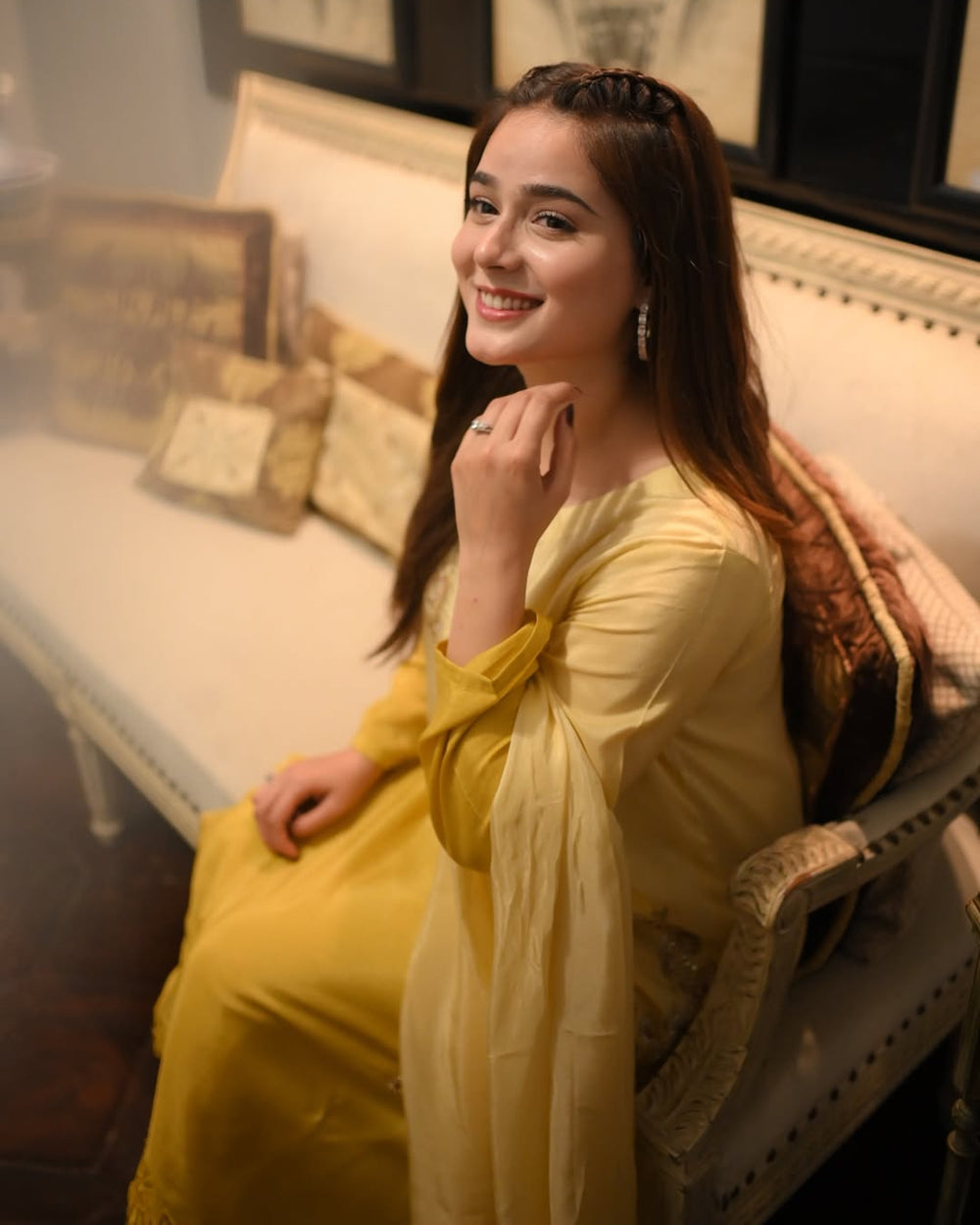 Elegant ombre gold and olive green embroidered silk dress for women — premium stitched 3-piece suit with dupatta, festive wear by Abgeen.