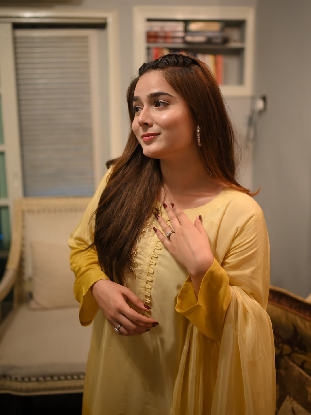 Elegant ombre gold and olive green embroidered silk dress for women — premium stitched 3-piece suit with dupatta, festive wear by Abgeen.